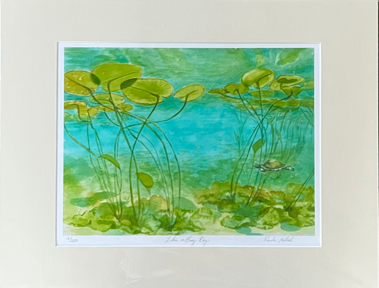 "Lilies in Frog Bay", Lilies in Frog Bay Watercolor Print | Turtle Fine Art