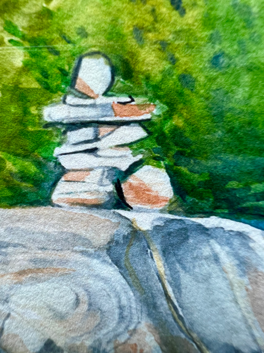 "Hemlock Inuksuit", Hemlock Channel Watercolor Print | Georgian Bay Inuksuk Art
