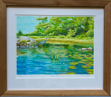 "Blue Heron", Frog Bay Matted & Framed Watercolor Print