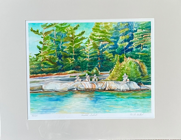 "Hemlock Inuksuit" – Georgian Bay Stone Figures, Matted Watercolor Print, Ready to Frame