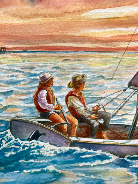 "Lighthouse for Sunset",– Matted Watercolor Print, Ready to Frame