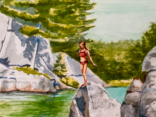 "Hole-in-the-Wall",– Georgian Bay Glacial Cliffs Matted & Framed Watercolor Print