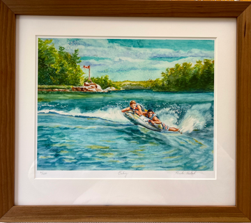 'Tubing", Summer Fun – Matted & Framed Watercolor Print, Ready to Hang