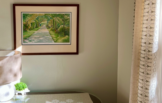 "Loveland Bike Trail" – Shaded Cool Woodlands & Warm Dappled Light, Professionally Framed & Double Matted Watercolor Print, Ready to Hang