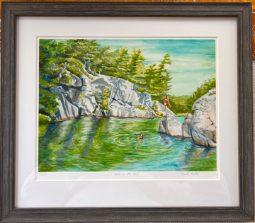 "Hole-in-the-Wall",– Georgian Bay Glacial Cliffs Matted & Framed Watercolor Print