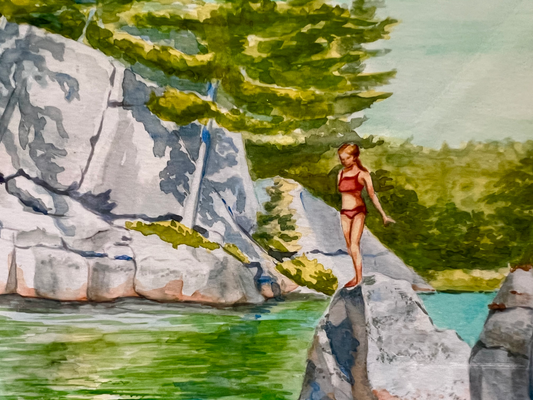 "Hole-in-the-Wall",– Georgian Bay Glacial Cliffs Framed Watercolor Print