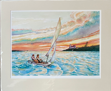 "Lighthouse for Sunset",– Matted Watercolor Print, Ready to Frame