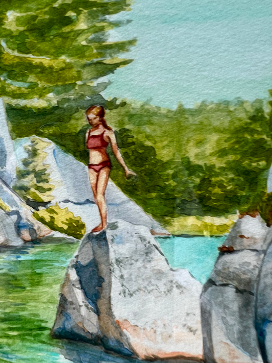 "Hole-in-the-Wall" – Georgian Bay Glacial Cliffs Matted Watercolor Print, Ready to Frame