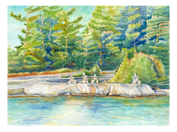 "Hemlock Inuksuit", Hemlock Channel Watercolor Print | Georgian Bay Inuksuk Art