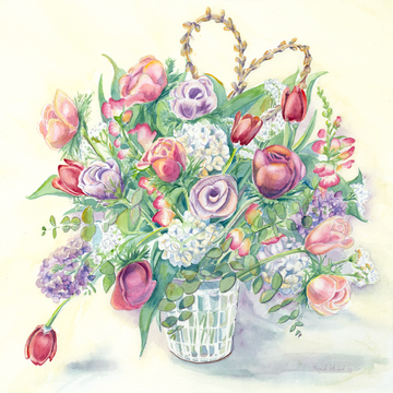"Spring Bouquet"– Romantic Floral Watercolor Print | Antique Roses & Snapdragons Fine Art by Pamela Hallock