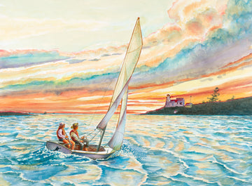 "Lighthouse for Sunset", Watercolor Print | Sailing Fine Art