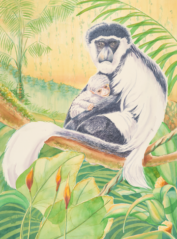 "Anza & Valentina", Colobus Monkey Watercolor Print