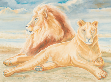 "John & Imani, Lion Watercolor Print | Wildlife Fine Art