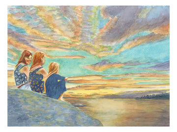 "Summer Sunset", Girls at Sunset Georgian Bay Watercolor Print | Lake Huron Art