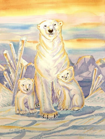 Watercolor Polar Bear Tutorial: Removing Resist + Painting Golden Highlights on Mother & Cubs