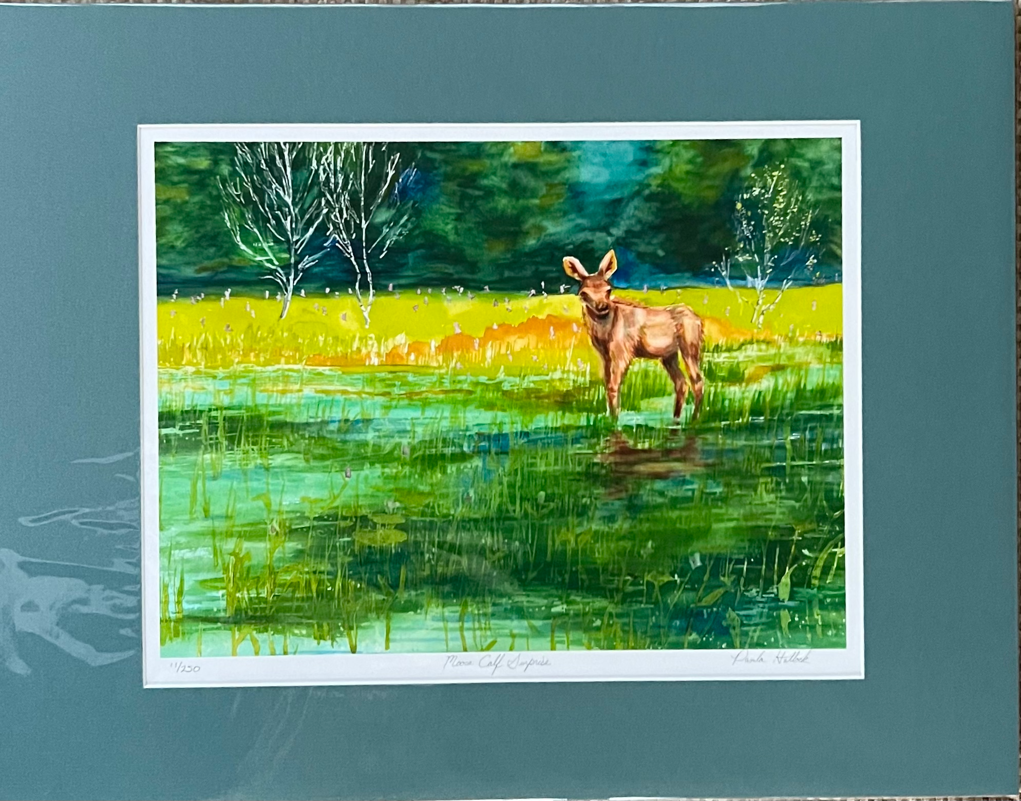 Moose Calf Surprise, Watercolor Print, (mat not included)