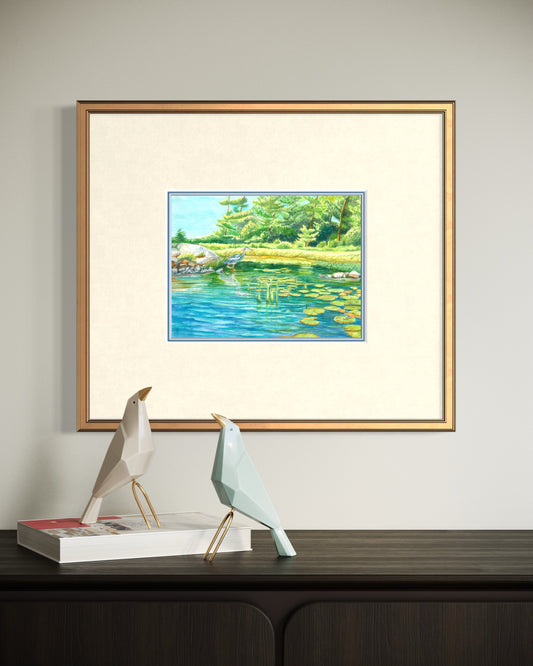 "Blue Heron", Blue Heron at Frog Bay Watercolor Print | Georgian Bay Art