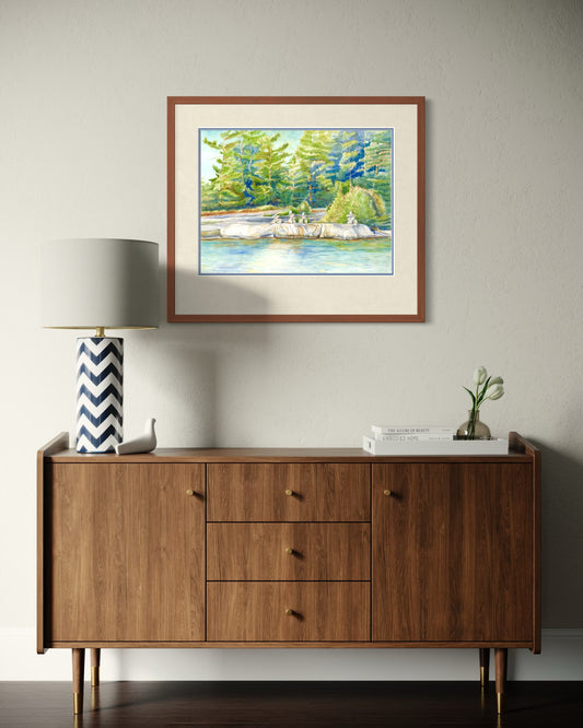"Hemlock Inuksuit", Hemlock Channel Watercolor Print | Georgian Bay Inuksuk Art
