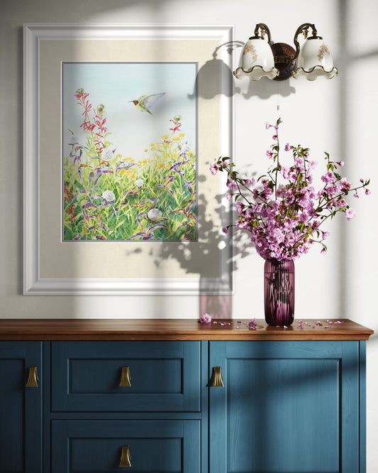 "Ruby-Throated Hummingbird", Watercolor Print | Botanical Art