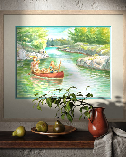 "Exploring", Tucker Paddling Adventure Watercolor Print | Georgian Bay Art