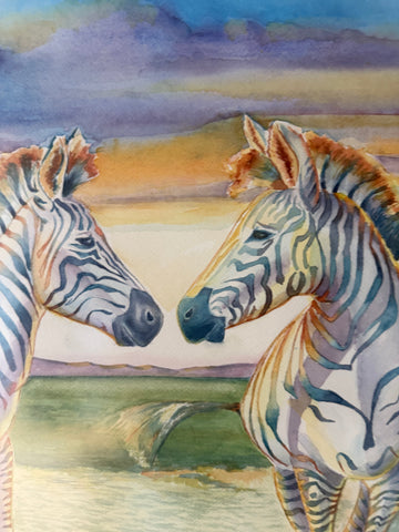 Vern, Earl and Stewart, Original Framed Watercolor, Plains Zebras