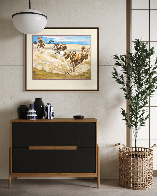 African Painted Dogs,  Watercolor Print | Wildlife Fine Art