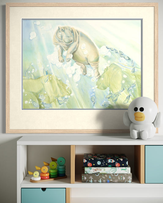 "Fiona, Bibi & Tucker", Hippo Watercolor Print | Cincinnati Zoo