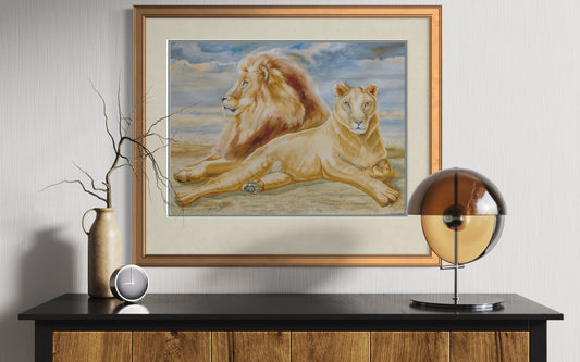 "John & Imani, Lion Watercolor Print | Wildlife Fine Art