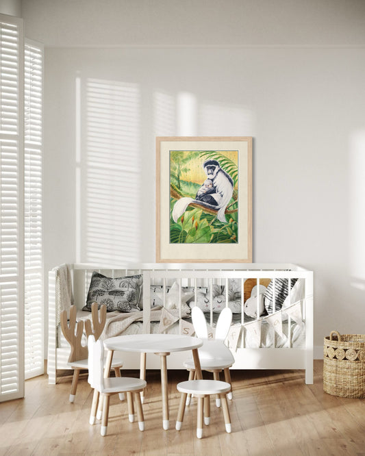 "Anza & Valentina", Colobus Monkey Watercolor Print