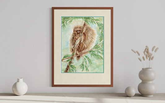 "Sunrise Porcupine", Porcupine Watercolor Print | Woodland Wildlife Fine Art