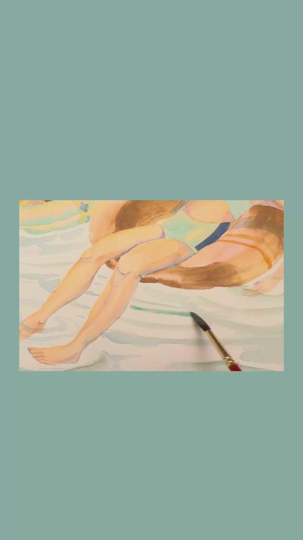 Short painting demonstration of "Pink Skies" by Pamela Hallock, showing the artist painting the watercolor reflections and transparent washes on Georgian Bay.