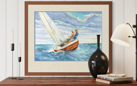 "La Sara Belle", Lake Huron Sailing Watercolor Print | Nautical Fine Art