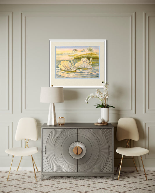 "Swan Lake" Watercolor Print | Trumpeter Swans Fine Art