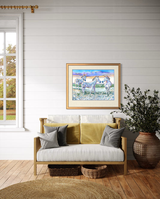 "Vern, Earl & Stewart Cincinnati Zoo”, Zebra Brothers Watercolor Print