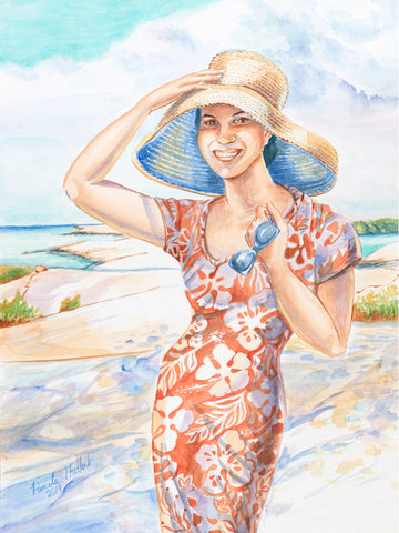 Anita and her Fabulous hat, watercolor print