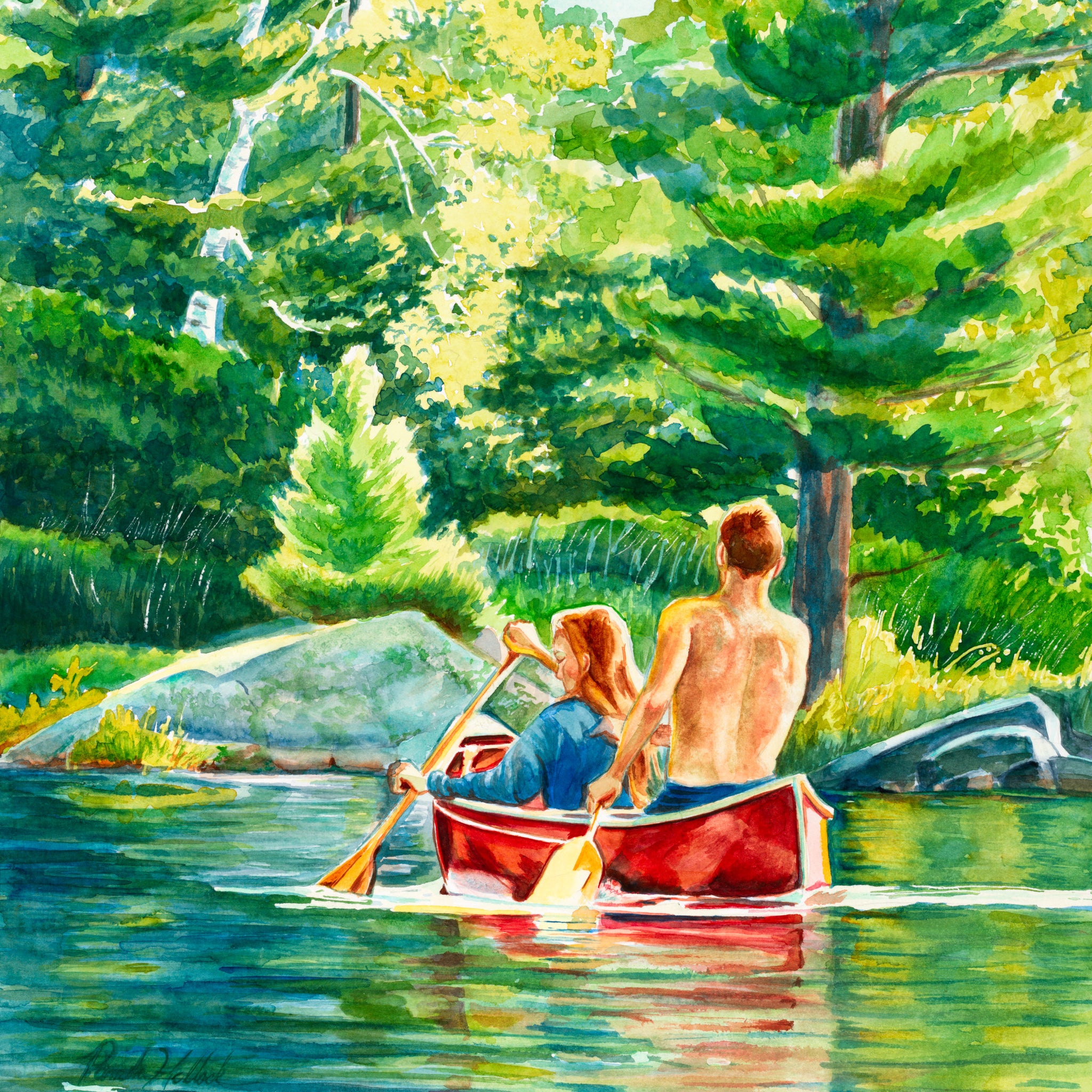 Morning Paddle, Watercolor Print