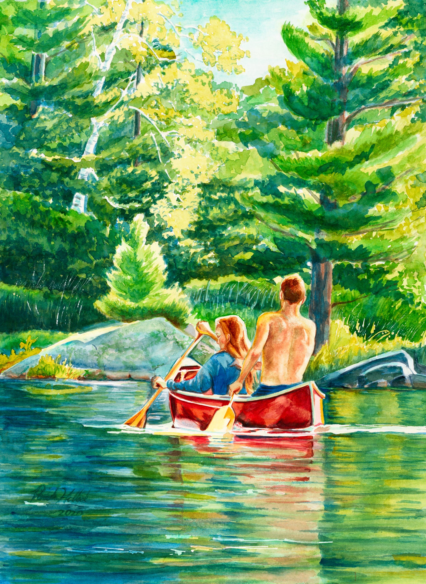 Morning Paddle, watercolor print